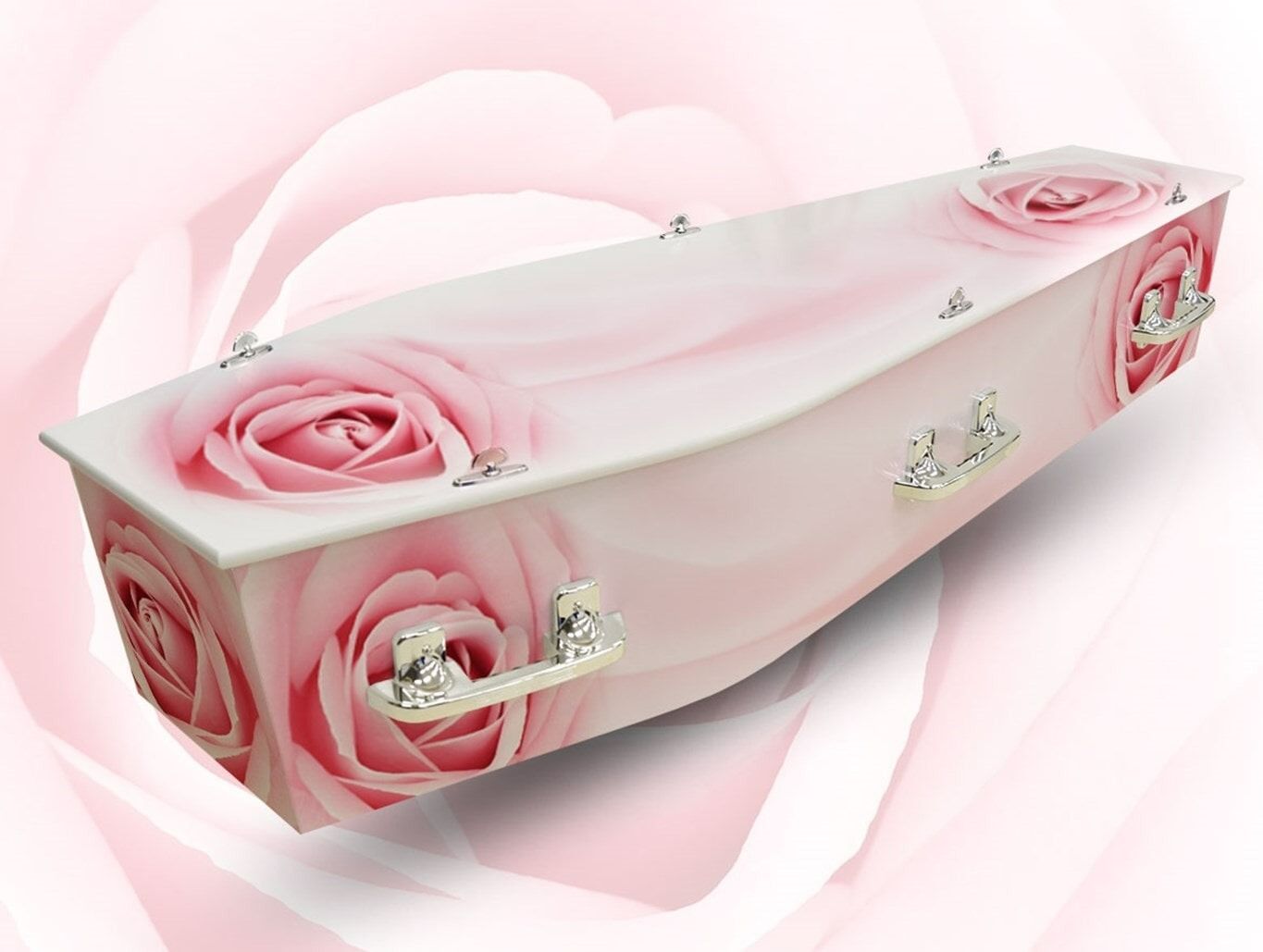 Pink Rose-themed Coffin, With Handles and Rose Pattern — Finlayson & McKenzie Funeral Directors in Rockhampton City, QLD