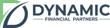 Logo of Dynamic Financial Partners. Text in dark blue, with a stylized design of a circle and leaf element in teal and green.