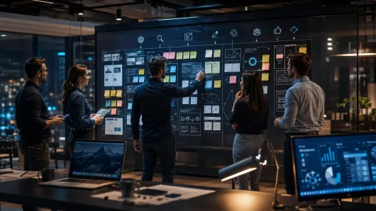 Digital Marketing Services Planning Marketing team organizing website, search, content, branding, and social media tasks on a planning board.