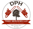 Logo for DPH Tree Services: circle with chainsaws, tree, and text "Tree Services , Licensed & Insured, We Chop ALL Prices".