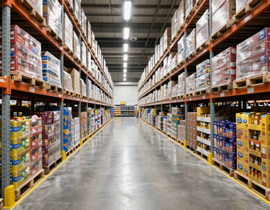 Warehouse aisle staged for distribution