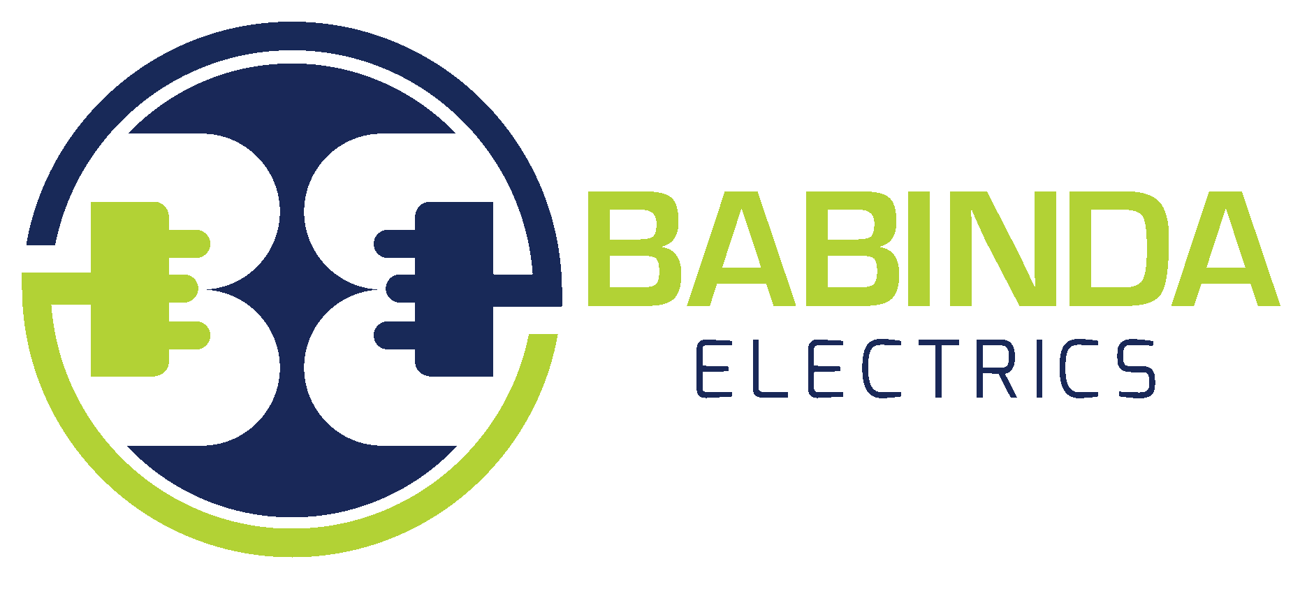 The logo for babinda electrics is blue and green.