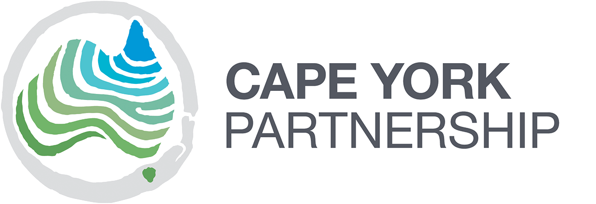 The cape york partnership logo has a water drop in the middle of it.
