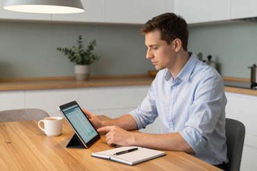Person reviewing a financial statement on a tablet