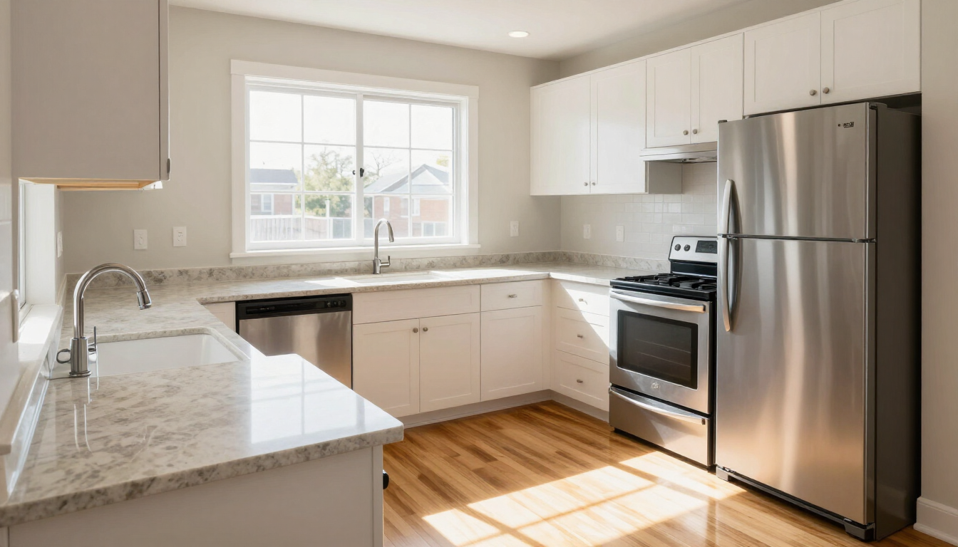 Clean rental kitchen prepared for a new resident