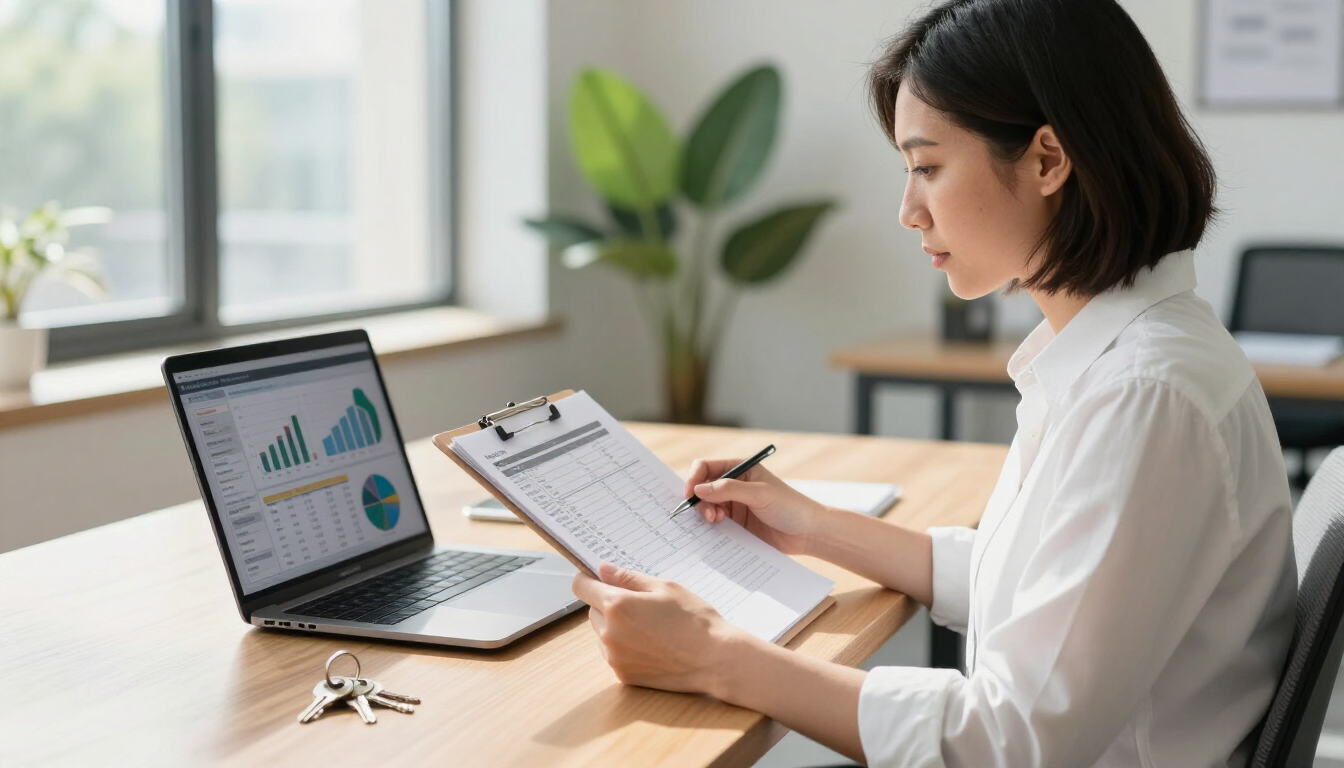 Property manager reviewing rental leasing metrics and vacancy expenses