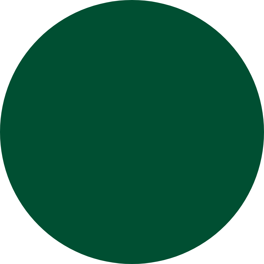A dark green circle on a white background