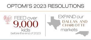 A sign that says `` feed over 9,000 kids before the end of 2023 '' and `` expand our dallas and charlotte markets ''.