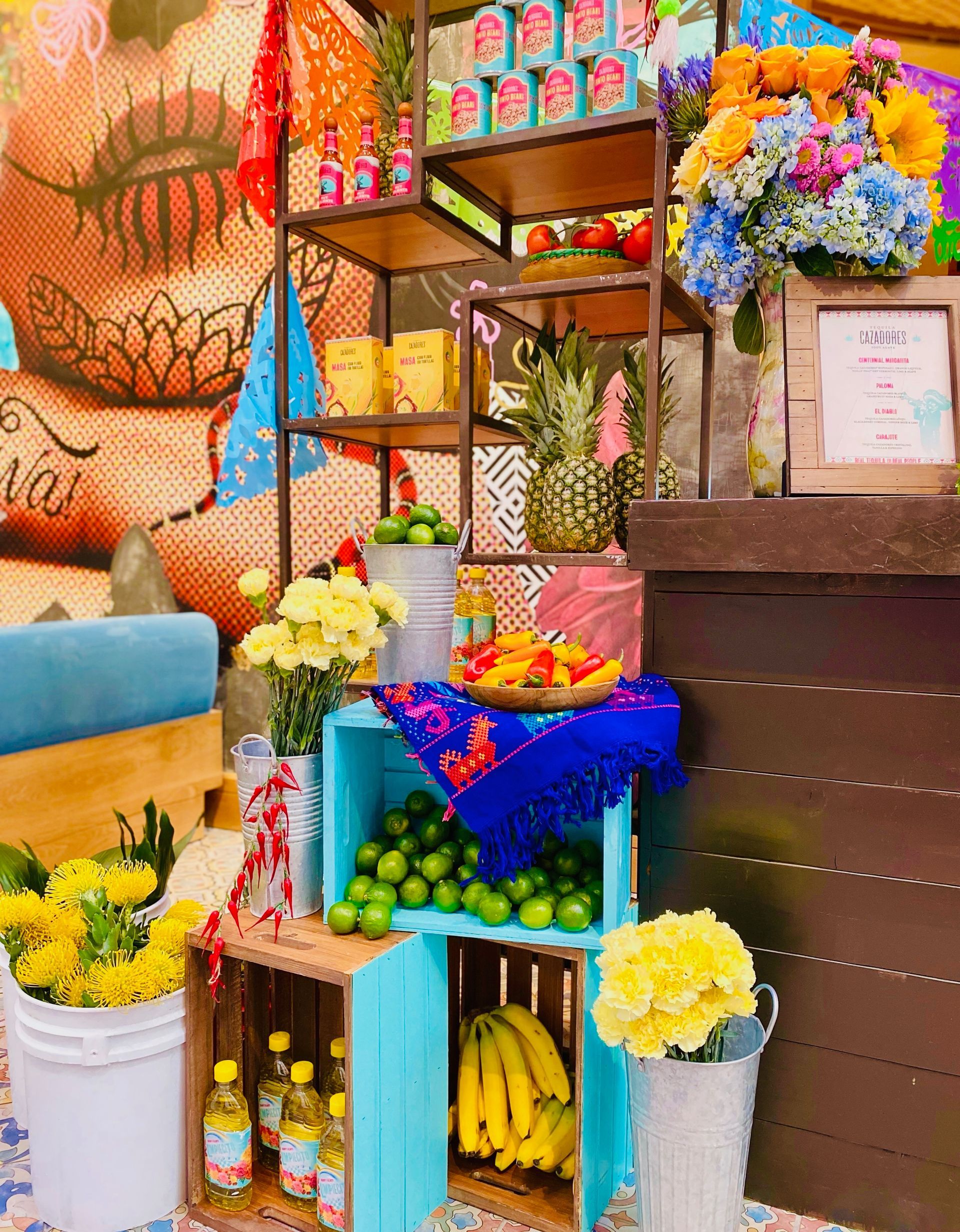 Colorful flower and fruit display at Las Vegas corporate bodega theme