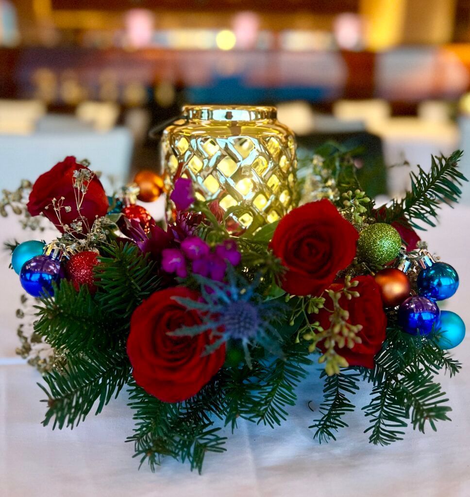 Las Vegas corporate Christmas holiday arrangement with candle