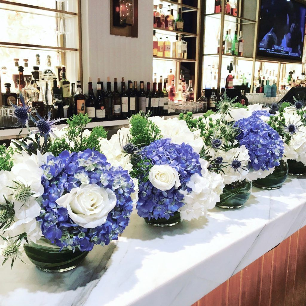 Las Vegas corporate blue and white arrangements