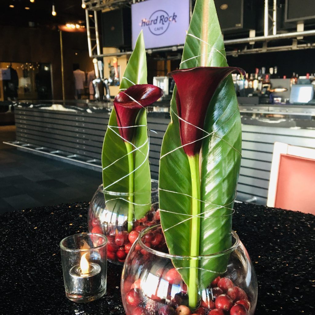 Las Vegas corporate modern calla lily cocktail arrangement