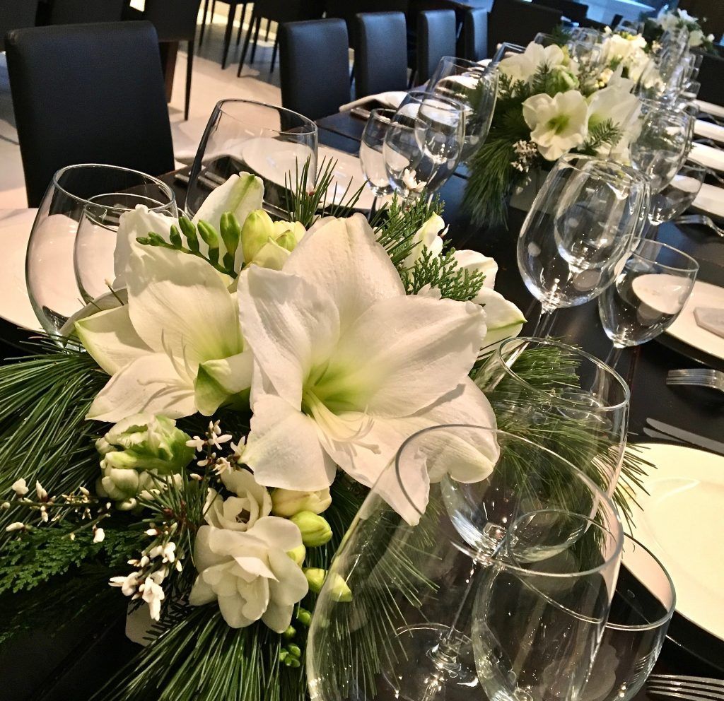Las Vegas corporate white and green Christmas holiday arrangement