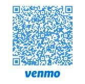 Blue Venmo QR code with the Venmo logo beneath it.