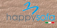 Il logo di happysofa è su sfondo marrone.