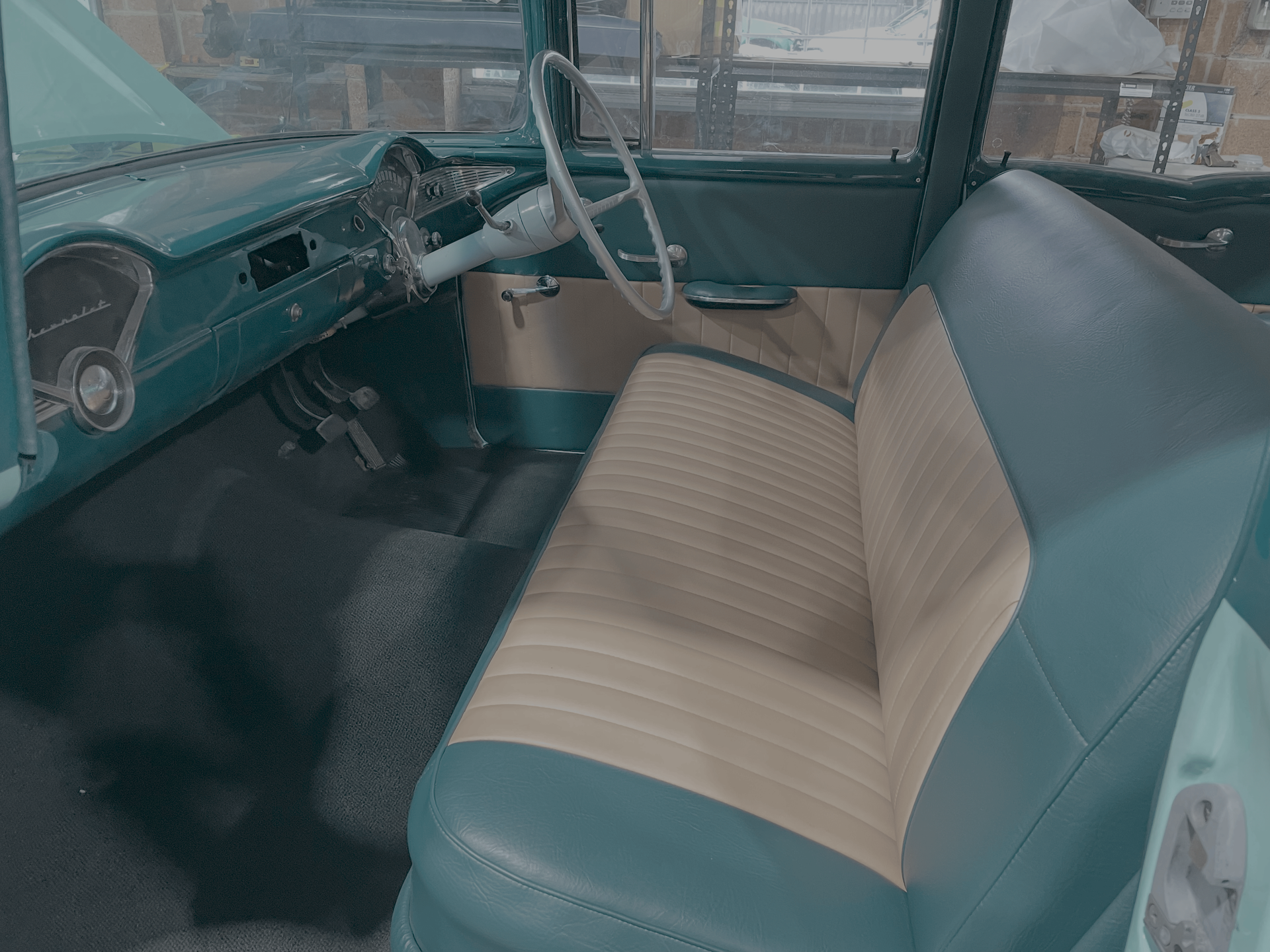 Blue And Beige Car Seats — Simmons Glass & Trim In Bathurst, NSW