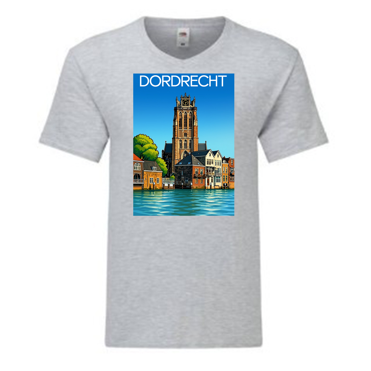 Grote Kerk Dordrecht  T-shirt grijs V-hals unisex