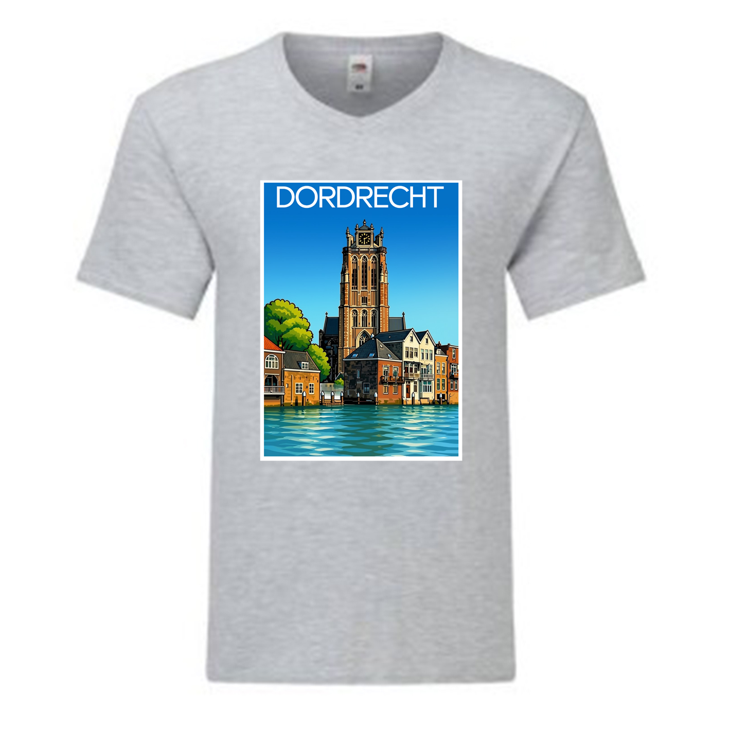 Grote Kerk Dordrecht  T-shirt grijs V-hals unisex