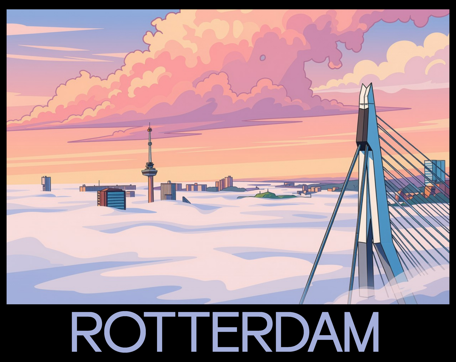 T-shirt Skyline Rotterdam unisex zwart