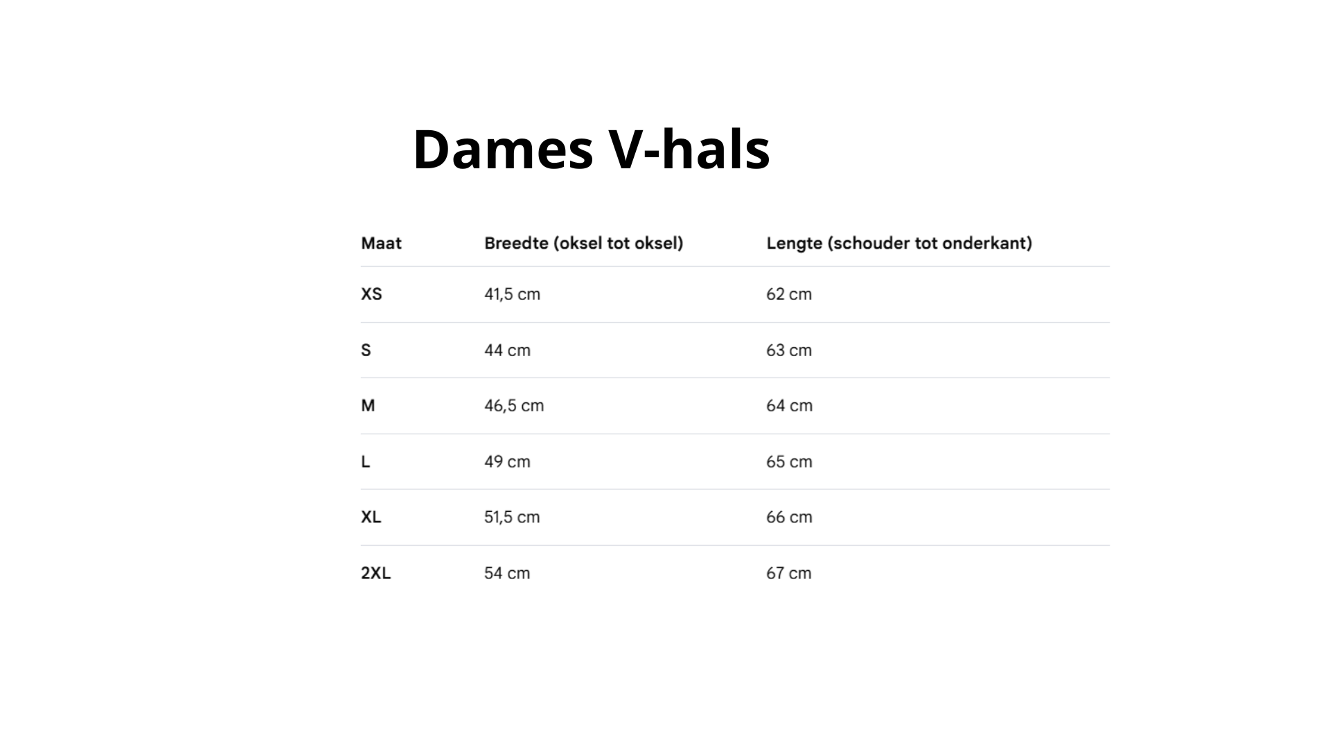 Maattabel V hals dames