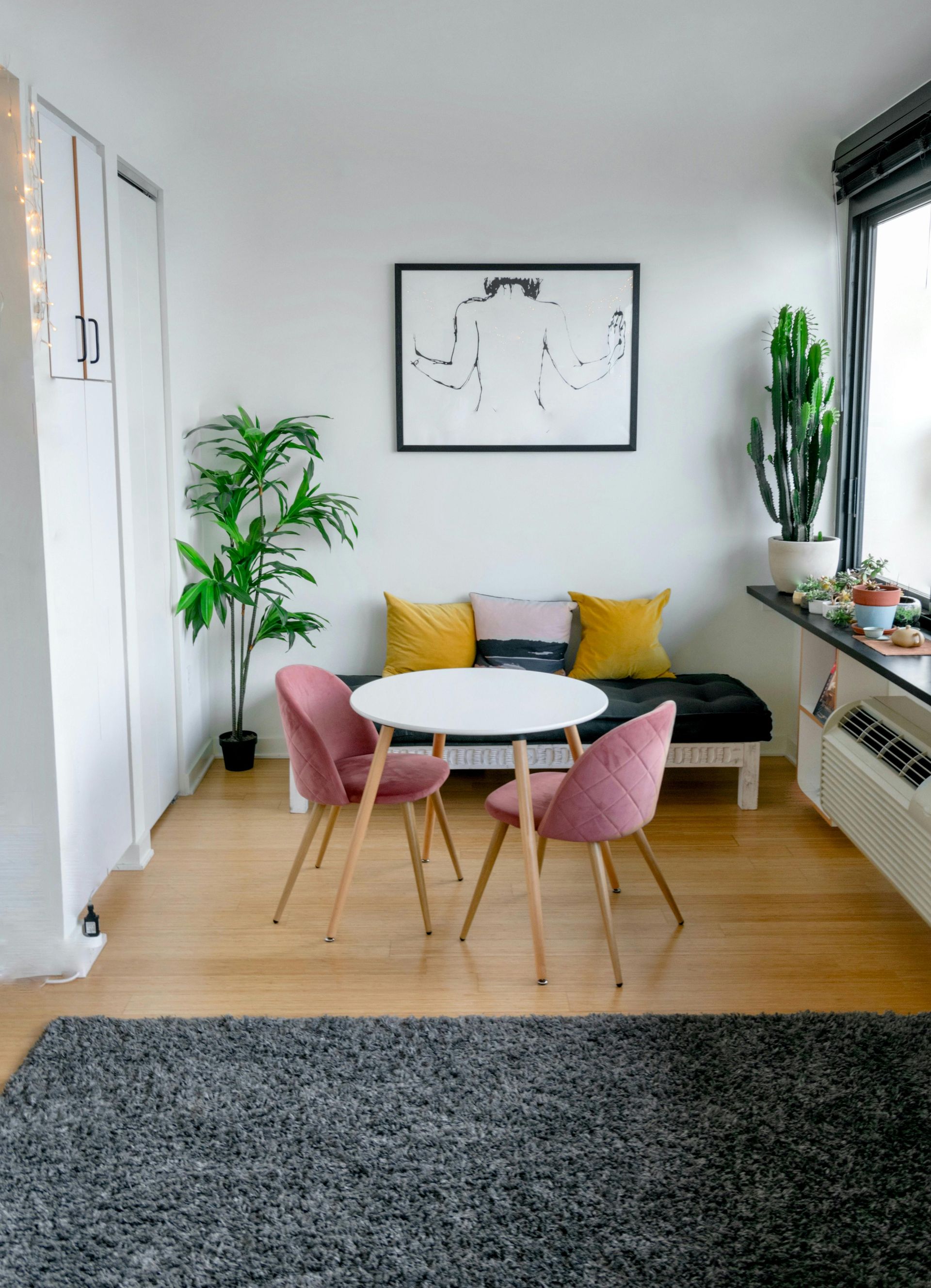 Bright Phoenix apartment living room with plants and modern furniture covered by renters insurance