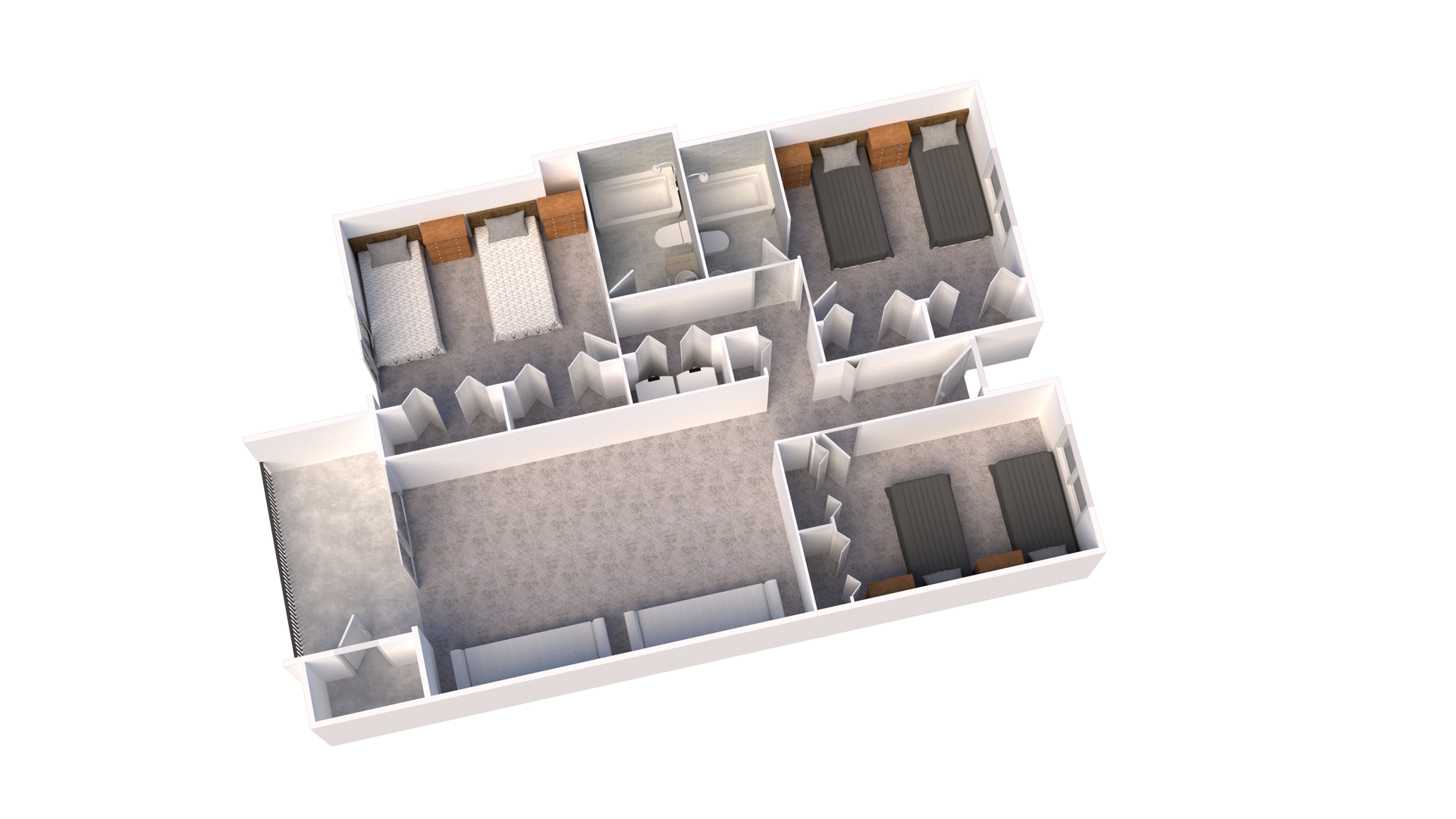 Floor Plan: 3 bedrooms with 6 beds