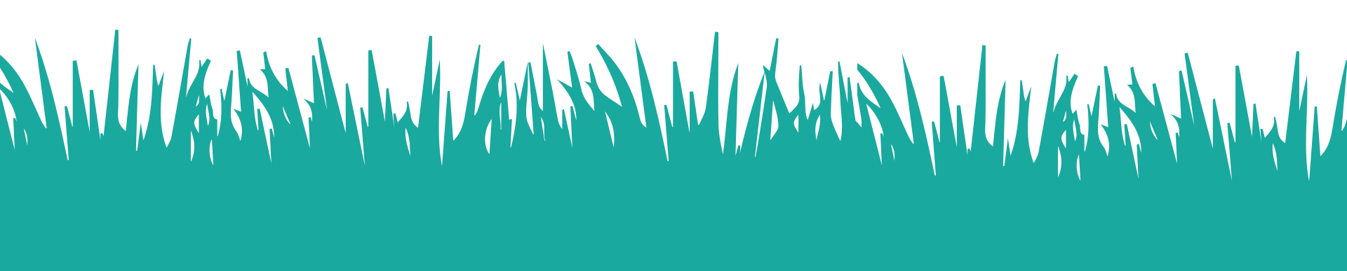 Teal grass silhouette along the bottom on a white background