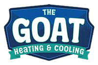 Logo reading &ldquo;THE GOAT HEATING & COOLING&rdquo; in blue, white, and teal shield design
