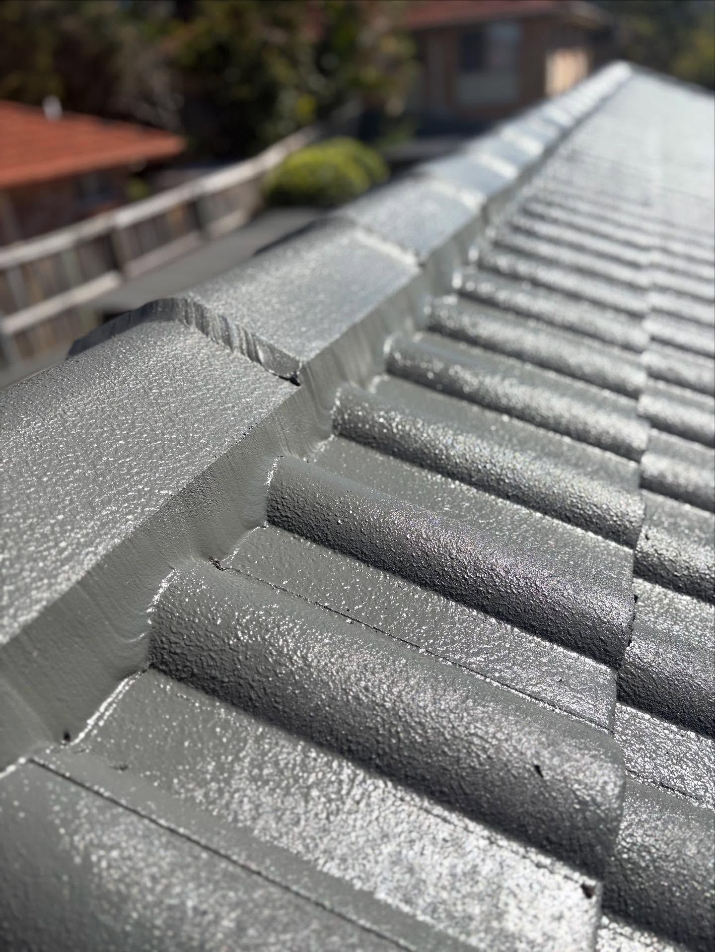 Close-Up of Gray Tiled Roof with Visible Texture, Painted for Protection — SEQ Roofing & Painting in Nerang, QLD