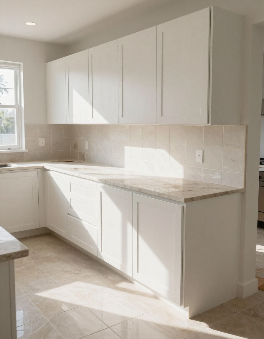 Kitchen renovation in progress showing new cabinetry and countertop installation
