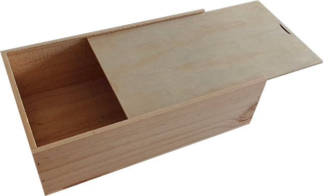 A wooden box with a sliding lid on a white background