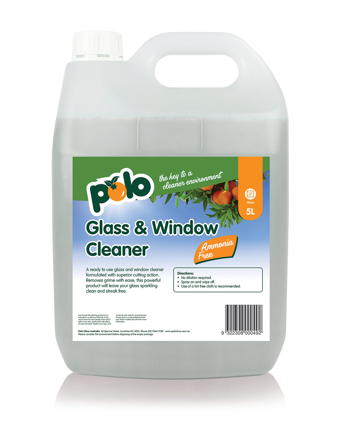 Polo Citrus Bottle Glass and Window Cleaner Ammonia Free 5L