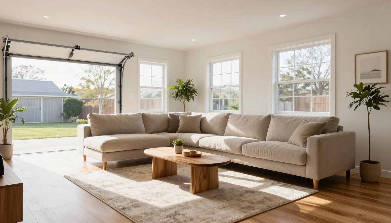 Cozy bonus room above a garage with comfortable seating.