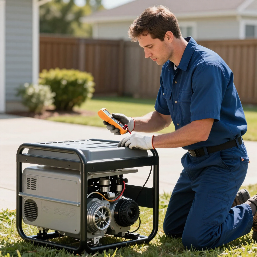 A professional standby generator installation at a modern residence.
