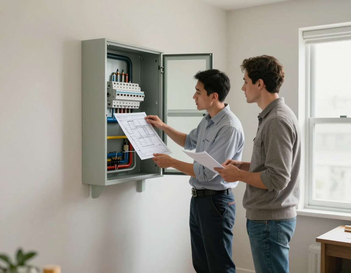 Technician planning a residential standby generator installation