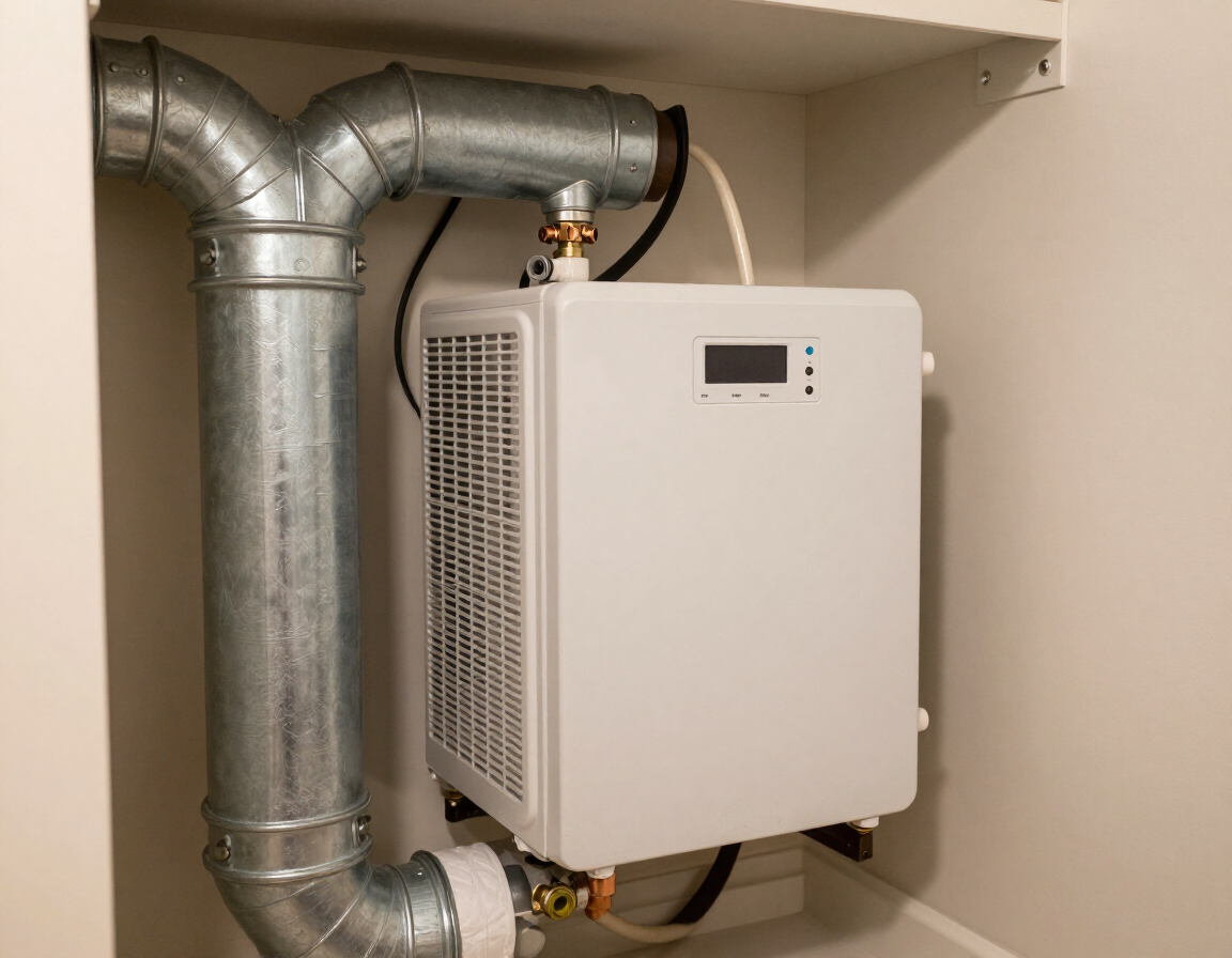 Whole-home humidifier components and ductwork in a clean utility space