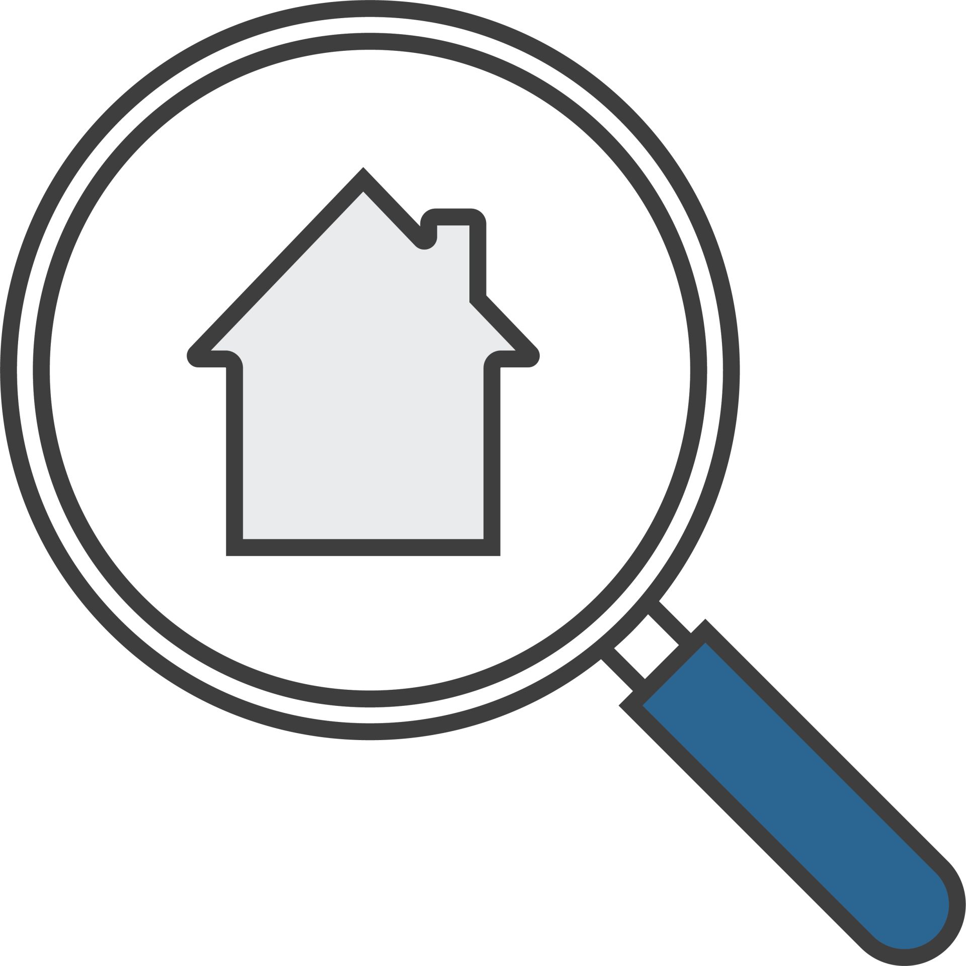 icon of magnifying glass looking at a house