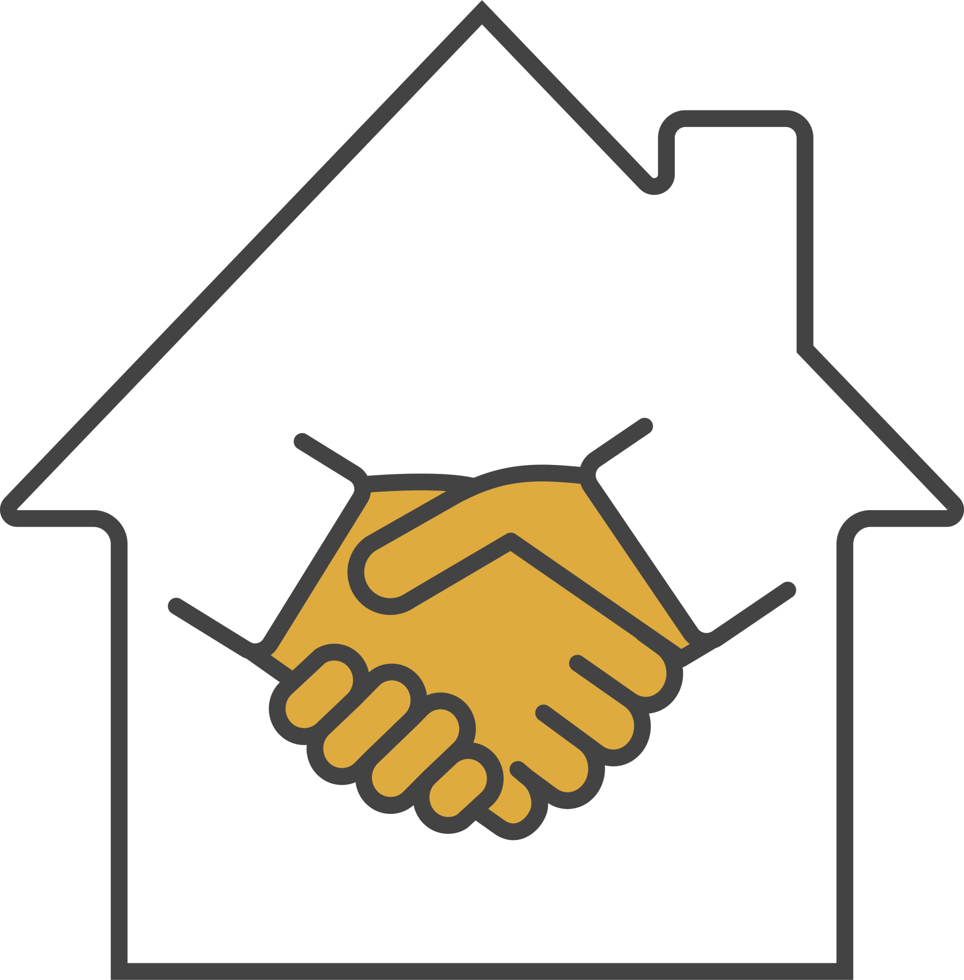 icon of two hands shaking int he middle of a house