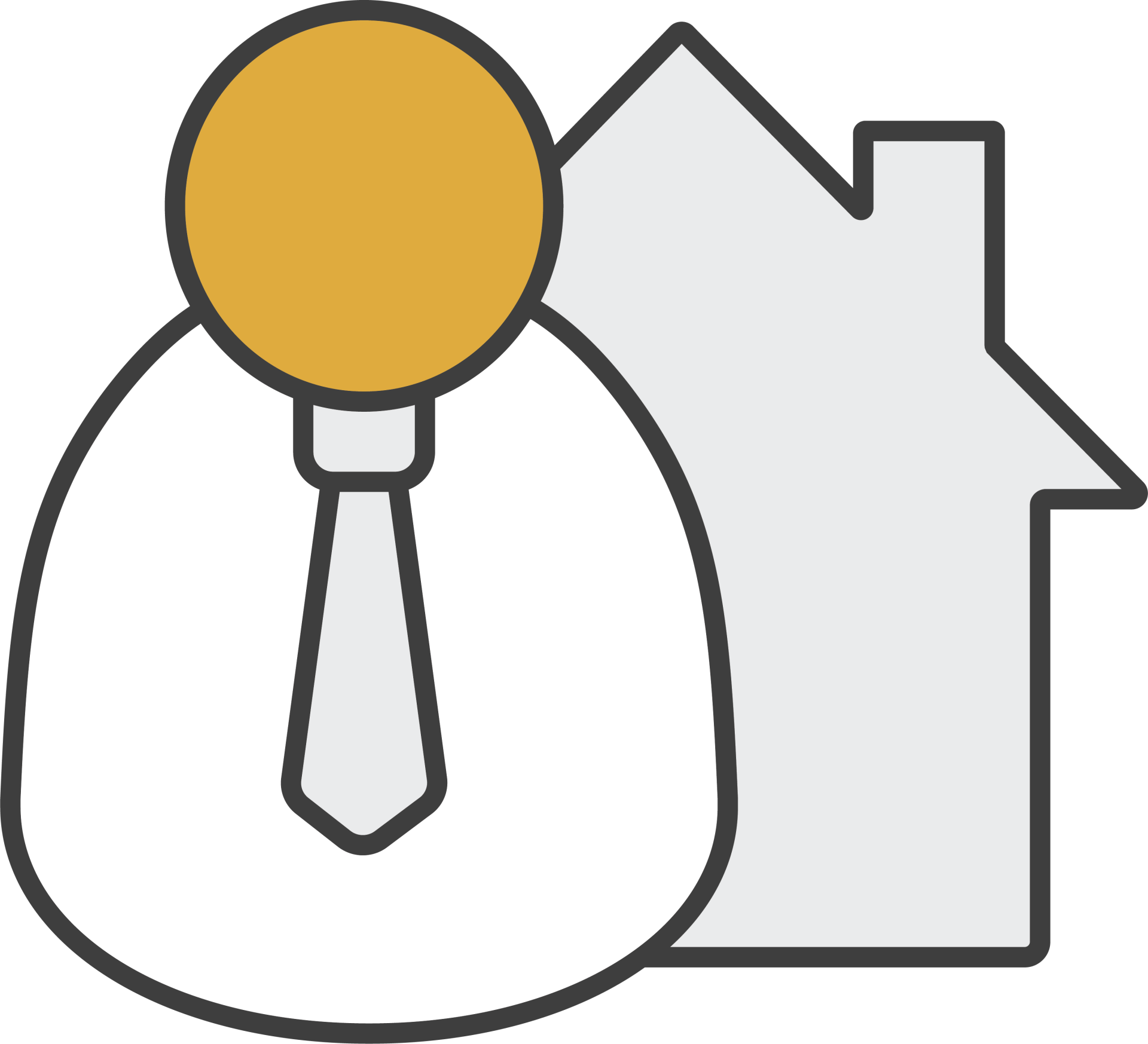 icon of an official person with a tie in front of a house