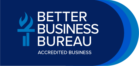 Better Business Bureau Accredited Business logo in blue and white