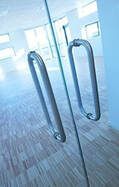 Commercial building glass storefront business doors.