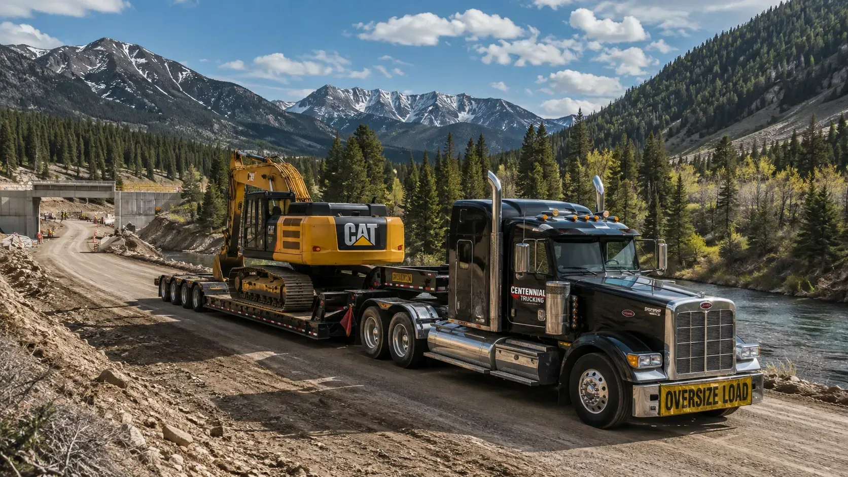Heavy Equipment Transport Through Mountain Pass | Centennial Trucking
