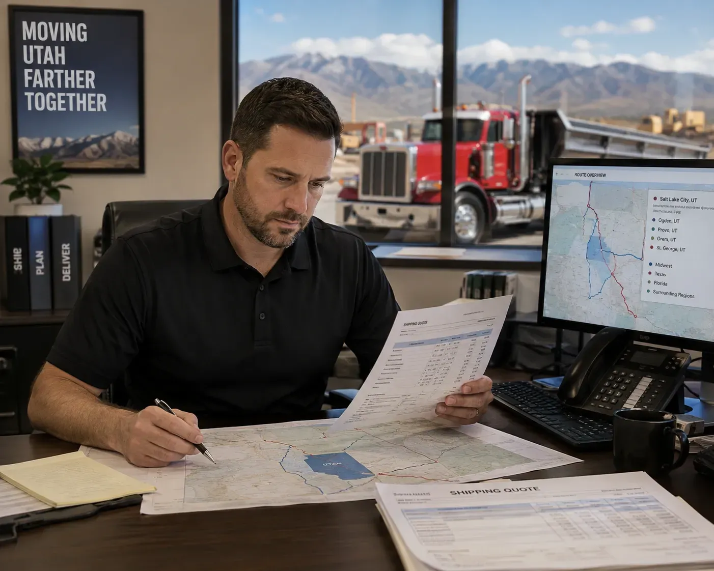 Shipping Coordinator Reviewing Project Plans | Centennial Trucking Shipping Coordinator Reviewing Project Plans | Centennial Trucking