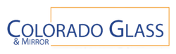 Colorado Glass & Mirror logo. Blue text on a white background with a gold outline.