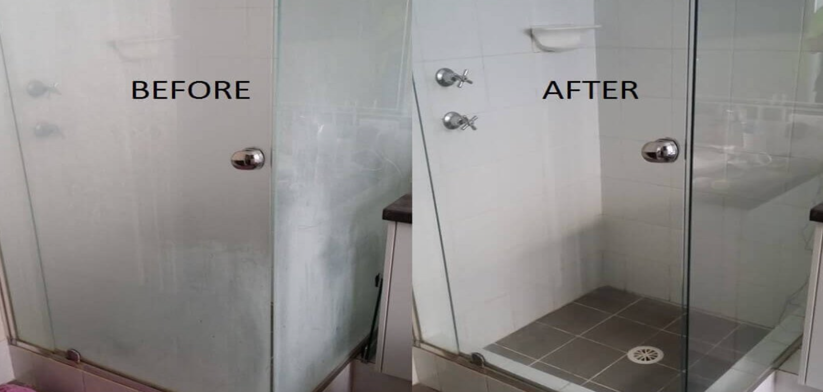Before and after view of a shower. The 