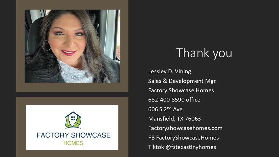 A thank you card for factory showcase homes