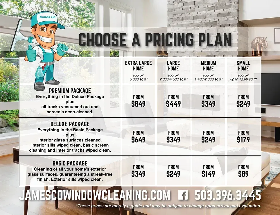 A pricing plan for jamesco window cleaning