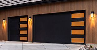 Clopay Modern Steel garage doors with vertical windows