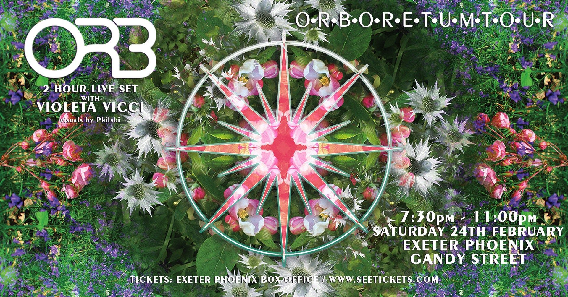 A poster for a concert called orb with a circular design