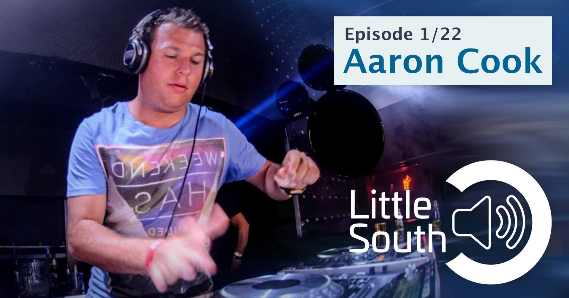 A man wearing headphones is playing music on a little south radio station
